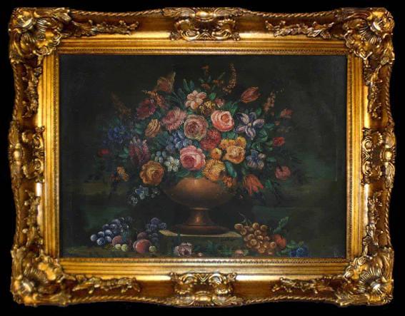 framed  Johann Wilhelm Preyer Vase filled with flowers, ta009-2